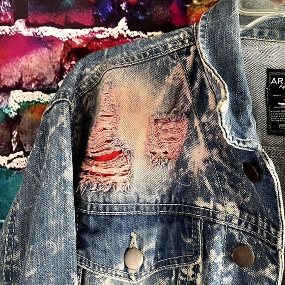 Arketype Bleached Distressed Denim Jean Jacket Size Large - Picture 3 of 6